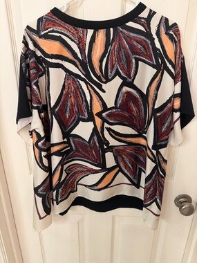 Salvatore Ferragamo Cream Blouse with Black Trim and Rust Floral Print